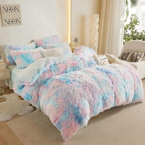 QUEEN ONLY   Fluffy  Comforter Cover Set Faux Fur Green Bedding 3 Pieces… - Picture 15 of 15